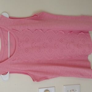 Women's talbots sleeveless eyelet pink casual top large beachy coastal tropical